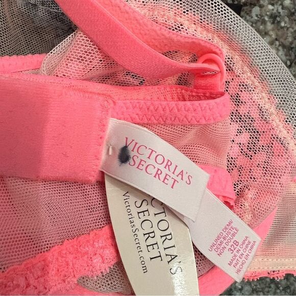 Victoria’s Secret Very sexy unlined demi lace with mesh coral bra 32B - Picture 7 of 7